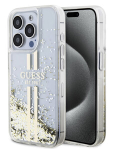 Guess PC/TPU Liquid Glitter Stripe Zadní Kryt pro iPhone 15 Pro Max transparentní