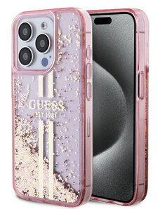 Guess PC/TPU Liquid Glitter Stripe pouzdro pro iPhone 15 Pro růžová