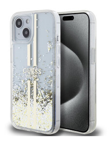 Guess PC/TPU Liquid Glitter Stripe pouzdro pro iPhone 15 transparentní