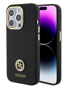 Guess Liquid Silicone 4G Strass Metal Logo pouzdro pro iPhone 15 Pro černá