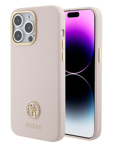 Guess Liquid Silicone 4G Strass Metal Logo Zadní Kryt pro iPhone 15 Pro Max růžová