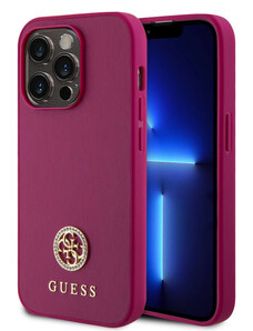 Guess PU 4G Strass Metal Logo pouzdro pro iPhone 15 Pro Max růžová
