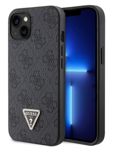Guess PU 4G Strass Triangle Metal Logo Zadní Kryt pro iPhone 15 černá