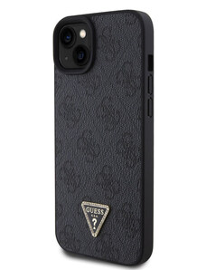 Guess PU 4G Strass Triangle Metal Logo Zadní Kryt pro iPhone 15 Plus černá