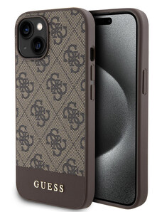 Guess PU 4G Stripe MagSafe pouzdro pro iPhone 15 hnědá