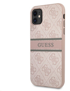Guess PU 4G Printed Stripe Zadní Kryt pro iPhone 11 růžová
