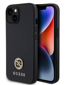 Guess PU 4G Strass Metal Logo Zadní Kryt pro iPhone 15 černá