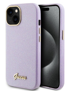 Guess PU Glitter Full Wrapped Zadní Kryt pro iPhone 15 Lilac