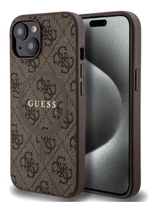 Guess PU Leather 4G Colored Ring MagSafe pouzdro pro iPhone 15 hnědá