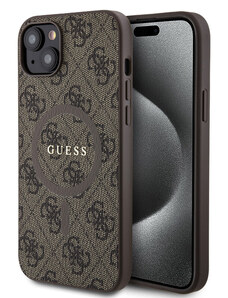 Guess PU Leather 4G Colored Ring MagSafe pouzdro pro iPhone 15 Plus hnědá