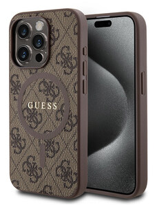 Guess PU Leather 4G Colored Ring MagSafe pouzdro pro iPhone 15 Pro hnědá