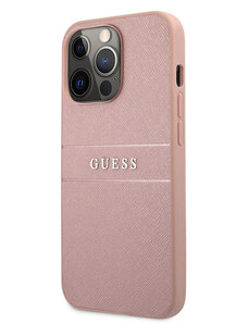 Guess PU Leather Saffiano Zadní Kryt pro iPhone 13 Pro růžová