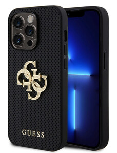 Guess PU Perforated 4G Glitter Metal Logo pouzdro pro iPhone 15 Pro černá