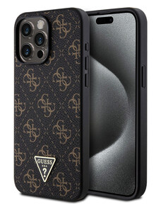 Guess PU Leather 4G Triangle Metal Logo Zadní Kryt pro iPhone 15 Pro Max černá
