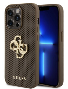 Guess PU Perforated 4G Glitter Metal Logo pouzdro pro iPhone 15 Pro Taupe