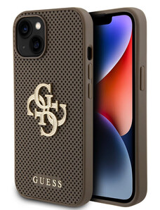 Guess PU Perforated 4G Glitter Metal Logo pouzdro pro iPhone 15 Taupe