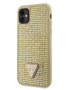 Guess Rhinestones Triangle Metal Logo Kryt pro iPhone 11 zlatá