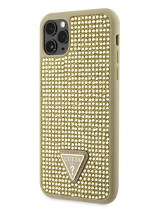Guess Rhinestones Triangle Metal Logo Kryt pro iPhone 11 Pro Max zlatá