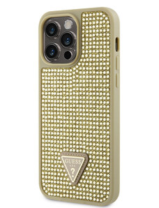 Guess Rhinestones Triangle Metal Logo Kryt pro iPhone 14 Pro Max zlatá