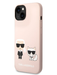 Karl Lagerfeld and Choupette Liquid Silicone pouzdro pro iPhone 14 Plus růžová