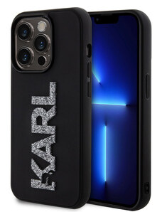 Karl Lagerfeld 3D Rubber Glitter Logo Karl pouzdro pro iPhone 15 Pro Max černá