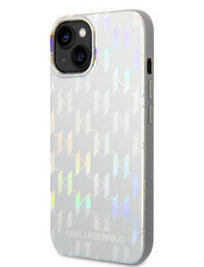 Karl Lagerfeld Iridescent Monogram Zadní Kryt pro iPhone 14 Plus stříbrná