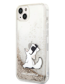 Karl Lagerfeld Liquid Glitter Choupette Eat Zadní Kryt pro iPhone 14 Plus zlatá