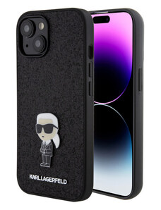 Karl Lagerfeld Fixed Glitter Metal Ikonik Zadní Kryt pro iPhone 15 černá