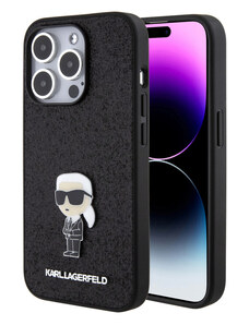 Karl Lagerfeld Fixed Glitter Metal Ikonik Zadní Kryt pro iPhone 15 Pro černá