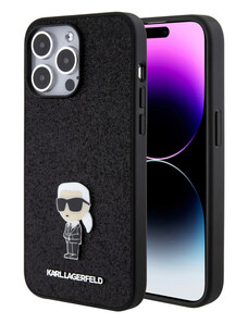 Karl Lagerfeld Fixed Glitter Metal Ikonik Zadní Kryt pro iPhone 15 Pro Max černá