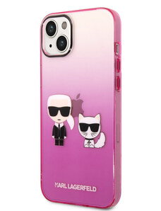 Karl Lagerfeld Gradient Karl and Choupette Zadní Kryt pro iPhone 14 Plus růžová