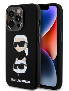 Karl Lagerfeld Liquid Silicone Karl and Choupette Heads Zadní Kryt pro iPhone 15 Pro černá