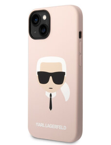 Karl Lagerfeld MagSafe Kompatibilní Kryt Liquid Silicone Karl Head pro iPhone 14 Plus růžová
