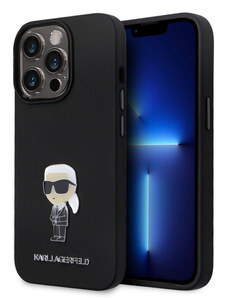 Karl Lagerfeld Liquid Silicone Metal Ikonik Zadní Kryt pro iPhone 15 Pro černá