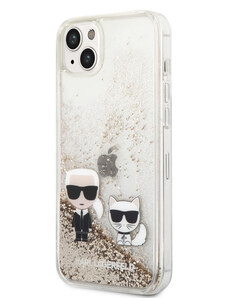 Karl Lagerfeld Liquid Glitter Karl and Choupette Zadní Kryt pro iPhone 14 Plus zlatá
