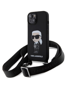 Karl Lagerfeld Liquid Silicone Crossbody Ikonik Zadní Kryt pro iPhone 15 černá
