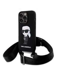 Karl Lagerfeld Liquid Silicone Crossbody Ikonik pouzdro pro iPhone 15 Pro Max černá