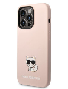 Karl Lagerfeld Liquid Silicone Choupette pouzdro pro iPhone 14 Pro Max růžová