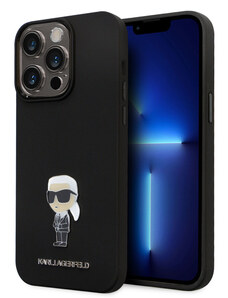 Karl Lagerfeld Liquid Silicone Metal Ikonik Zadní Kryt pro iPhone 15 Pro Max černá