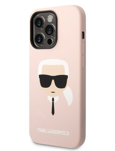 Karl Lagerfeld MagSafe Kompatibilní Kryt Liquid Silicone Karl Head pro iPhone 14 Pro Max růžová