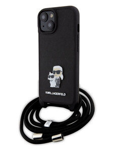 Karl Lagerfeld Saffiano Nylon Crossbody Metal Karl and Choupette pouzdro pro iPhone 15 černá