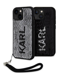 Karl Lagerfeld Sequins Reversible pouzdro pro iPhone 15 černástříbrná