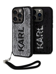 Karl Lagerfeld Sequins Reversible Zadní Kryt pro iPhone 15 Pro Max černástříbrná