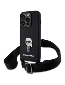 Karl Lagerfeld Saffiano Crossbody Metal Ikonik pouzdro pro iPhone 15 Pro černá
