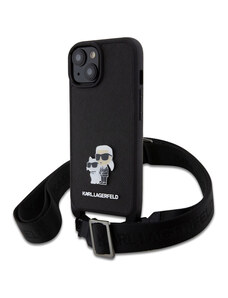 Karl Lagerfeld Saffiano Crossbody Metal Karl and Choupette pouzdro pro iPhone 15 Plus černá