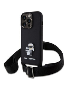 Karl Lagerfeld Saffiano Crossbody Metal Karl and Choupette pouzdro pro iPhone 15 Pro černá