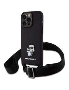 Karl Lagerfeld Saffiano Crossbody Metal Karl and Choupette pouzdro pro iPhone 15 Pro Max černá
