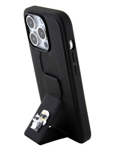 Karl Lagerfeld Saffiano Grip Stand Metal Logo Zadní Kryt pro iPhone 15 Pro Max černá