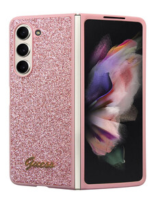 Guess PC/TPU Glitter Flakes Metal Logo Zadní Kryt pro Samsung Galaxy Z Fold 5 růžová