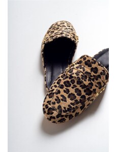LuviShoes Women's Brown Genuine Leather Leopard Slippers